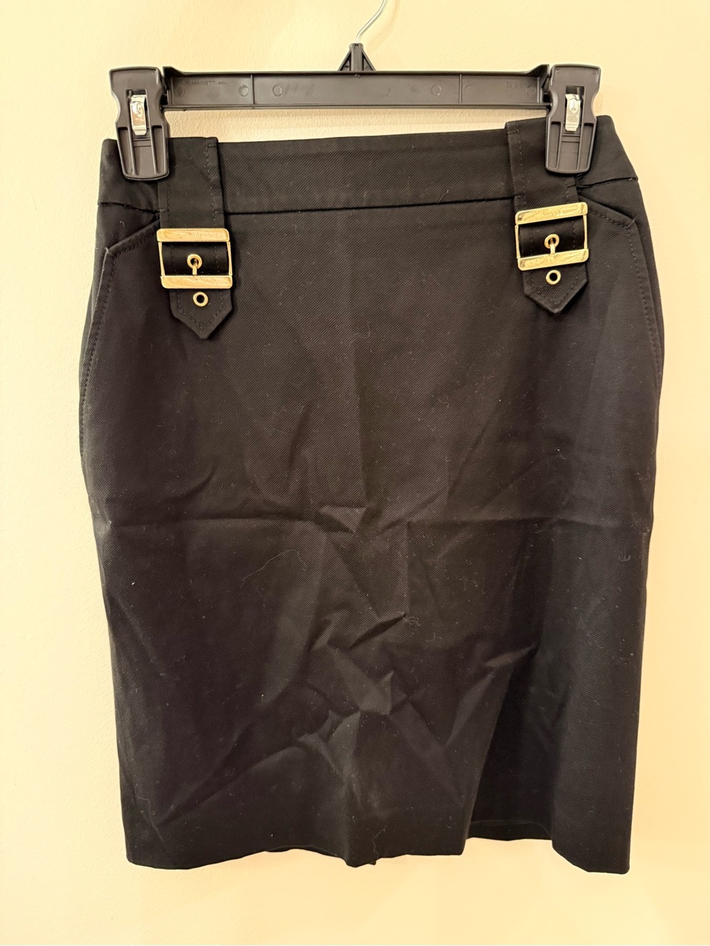 Vintage Gucci Black Pencil Skirt with Gold Buckle Accents